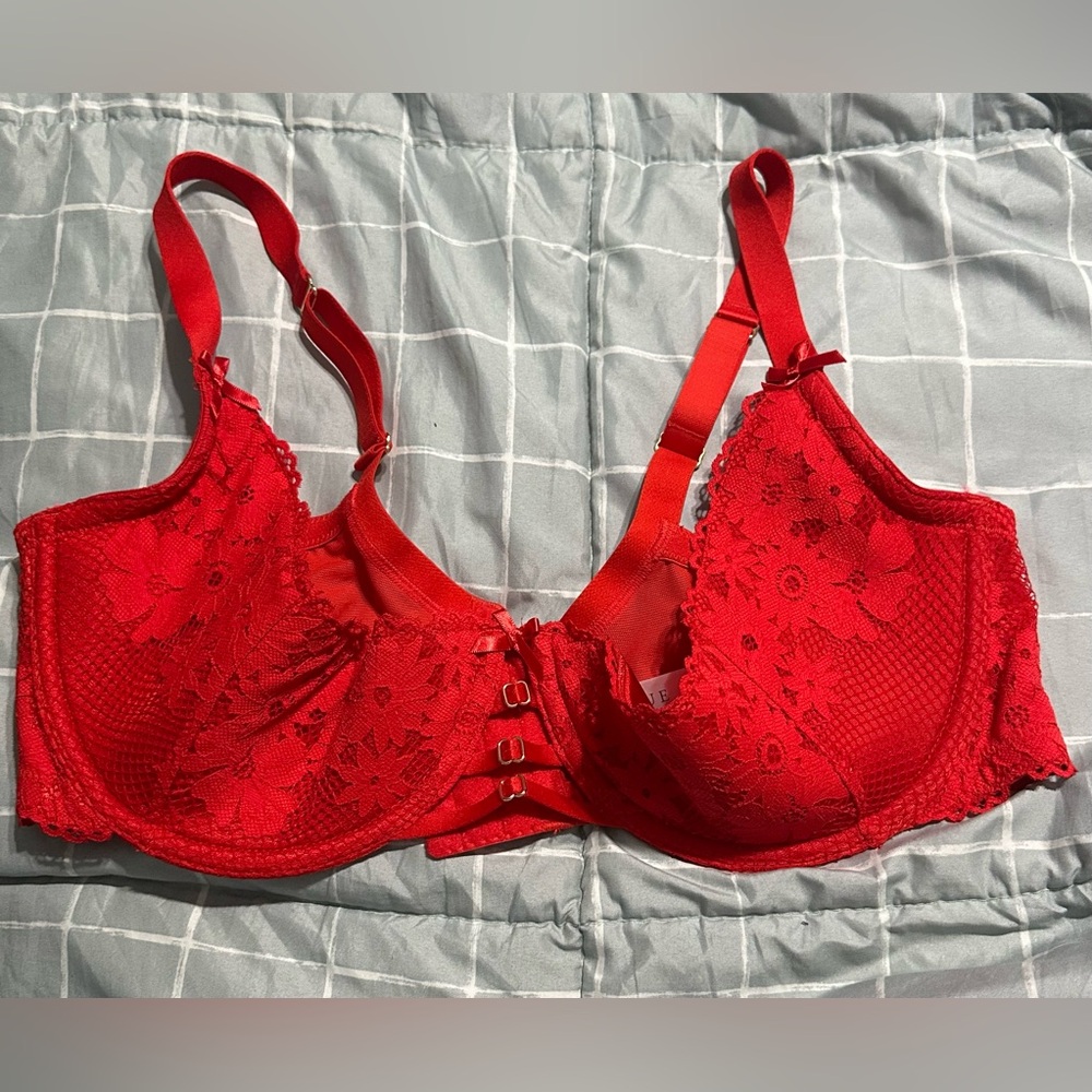 Cacique Lace Quarter Cup Bra Red